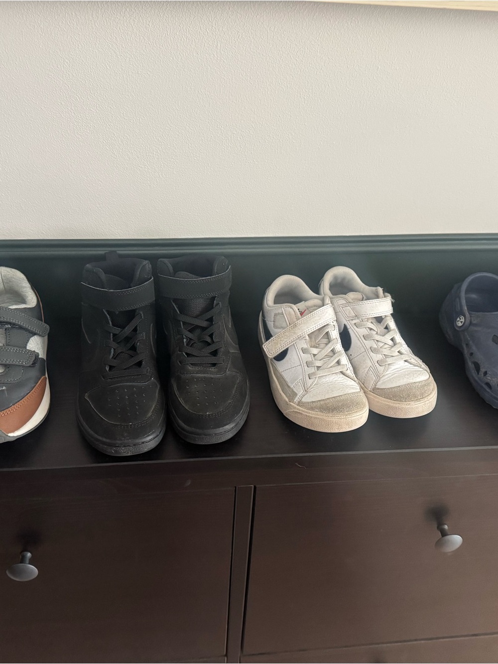 Lot 2 Nike sneakers, 1 cat and Jack Velcro sneakers, 1 croc sandals